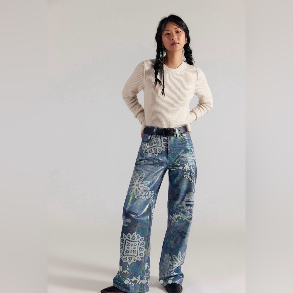 NWT We The Free Tinsley Baggy High Rise Straight in Lace Luster Illusions Sz 26